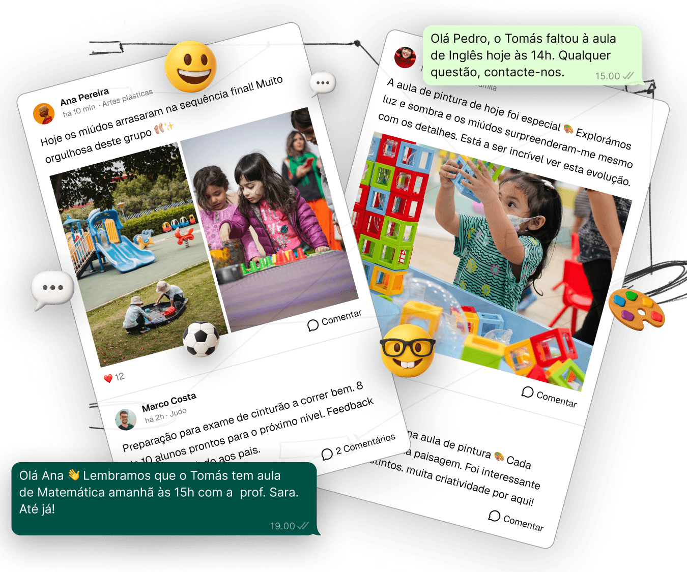 Os pais acompanham o dia-a-dia das suas crianças em tempo real.